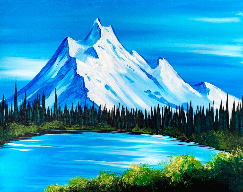 Minimalist mountain painting Bob Ross art Blue ridge mountains smoky mountains painting Rocky mountain national park Spa cheapest wall decor